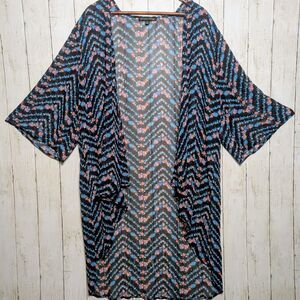 Sheer Floral Kimono Duster Cover-Up 2X Black Dark Boho Lagenlook Festival